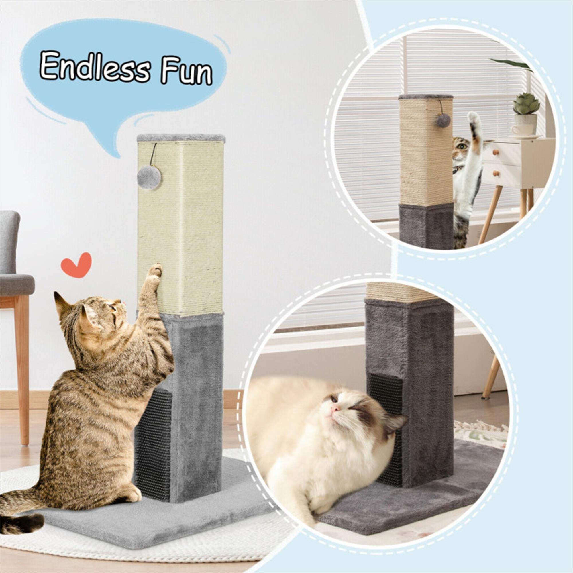 Kadyn 31" Cat Scratching Post for Large Cats with Sisal Rope and 2 Plush Ball, Indoor Square Cat Scratcher Tower Furniture, Gray