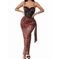 thumbnail image 2 of Women'S Mesh Corset Dress Sleeveless Satin Slit Dresses Party Cocktail Ruched Bodycon Dress Pink M, 2 of 9