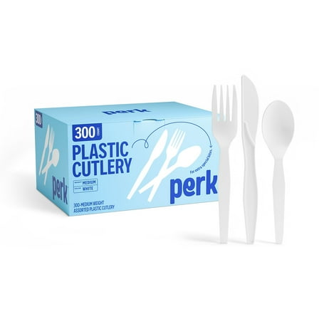 Staples Perk Plastic Assorted Cutlery Medium-Weight White PK56406