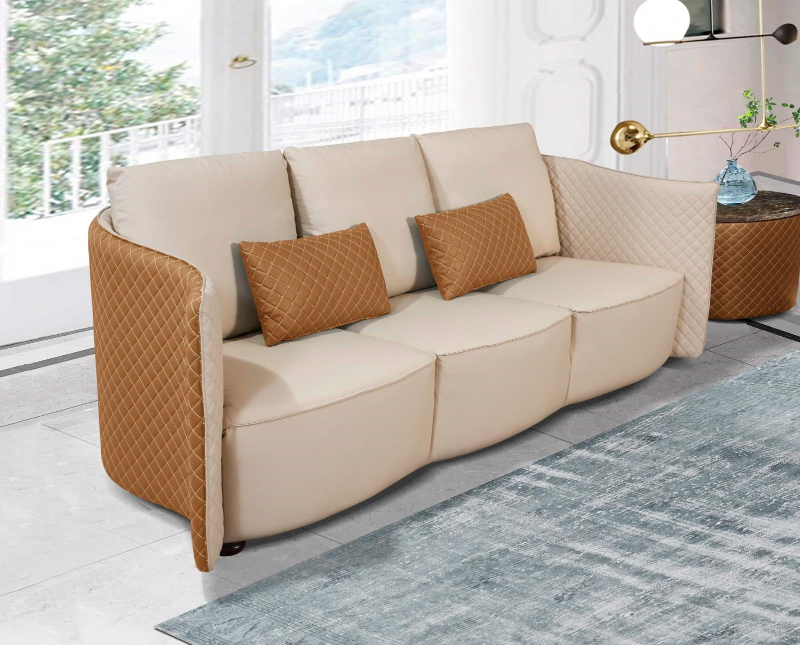 Luxury Italian Leather Beige Orange Sofa Makassar European Furniture Modern Walmart Com Walmart Com