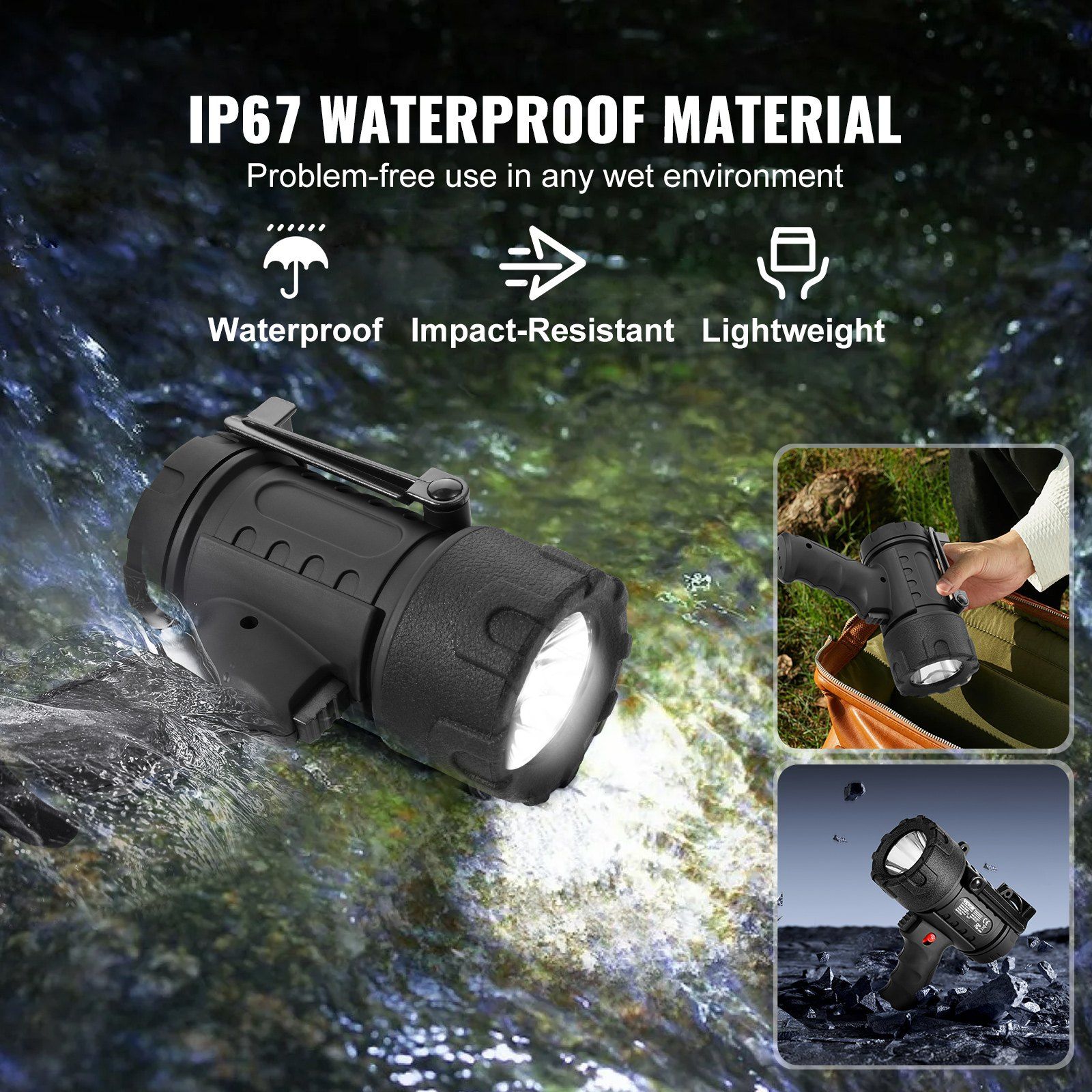 Professional 200000LM USB Rechargeable Spotlight, Super Bright Flashlight with 5000mAh Battery, Long-Range Searchlight for Night Use