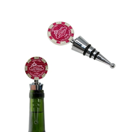 

$1000 Las Vegas Poker Chip Wine Stopper - Welcome to Las Vegas Sign Poker Chip Wine Stopper with Rubber Seal (Silver and Pink)