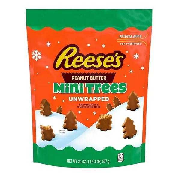 Reese's Peanut Butter Mini Trees Unwrapped, Milk Chocolate, Christmas Holiday Candy, Resealable Bag, 20 oz (1 lb 4 oz)