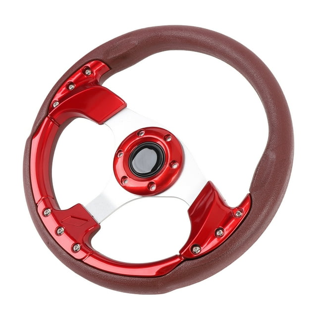 13 Inch Car Steering Wheel, PU Leather Aluminum Spokes Racing Steering Wheel for 6 Hole Hub Adapter, Sport Style Steering Wheel Universal Fit for Race, Motorsport, Car Sim Driving
