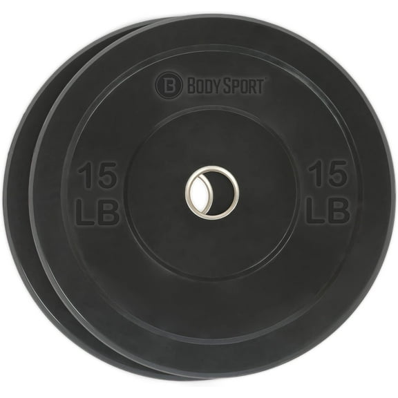 Body Sport 2” Rubber Olympic Bumper Plate Plate Set – Bumper Weight Plates – Set of Free Weights for Strength Training – Impact Absorbing Bumper Plates with Stainless Steel Insert