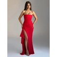 thumbnail image 4 of Women'S Strapless Tube Dress Backless Ruched Split Bodycon Cocktail Maxi Dresses Red M, 4 of 10
