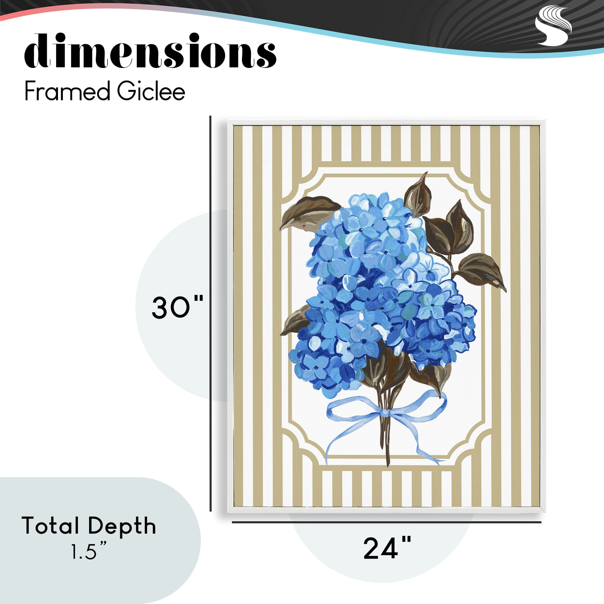 Blue Hydrangea Blossom Bow White Framed Giclee Art, design by Adonna Ebrahimi