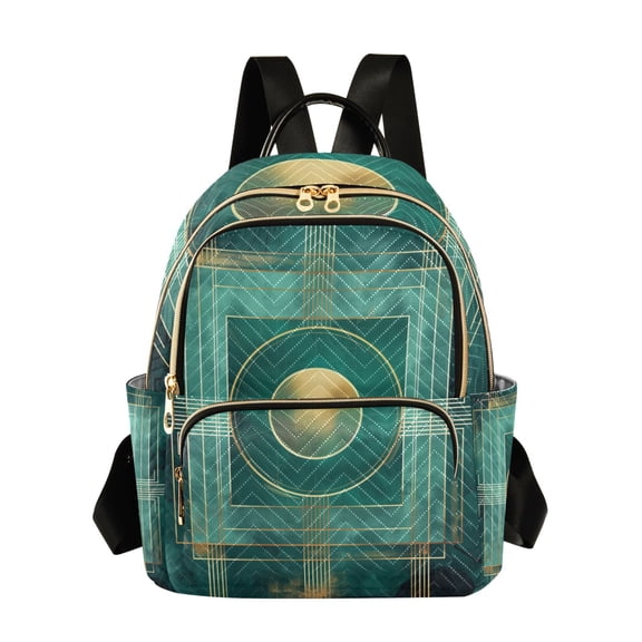 JIALIOU Mini Backpack Purse for Women Quilted Casual Daypack Small Travel Shoulder Bag, Abstract Teal Geometric