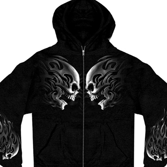 Hot Leathers - GMZ4105 Black, 2XL Head Butt Skulls Zipper Hoodie (Black, XX-Large)