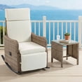thumbnail image 6 of DELMANGO Outdoor Recliner Chair Set of 2 with Rocking/Flat Footrest, 90°–135° Reclining Backrest, Rattan Wicker & Removable Cushion for Patio, Garden, Balcony, Porch Beige, 6 of 8