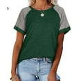 thumbnail image 2 of T-Shirt Femme à Blocs de Couleur Manches Courtes Col Rond Blouse Décontractée, Vert, S, 2 of 6