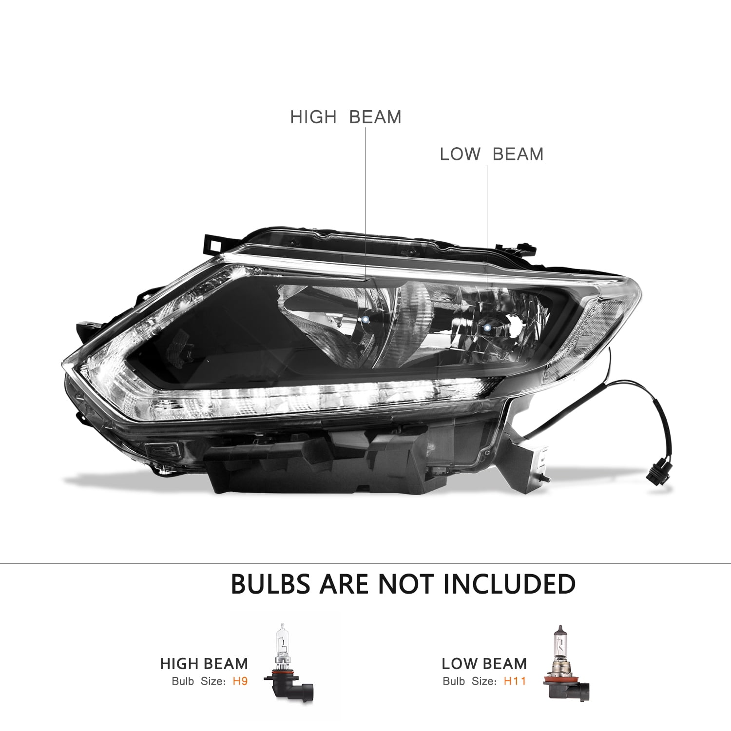 For 2014 2015 2016 Nissan Rogue Halogen LED DRL Headlights Assembly Pair