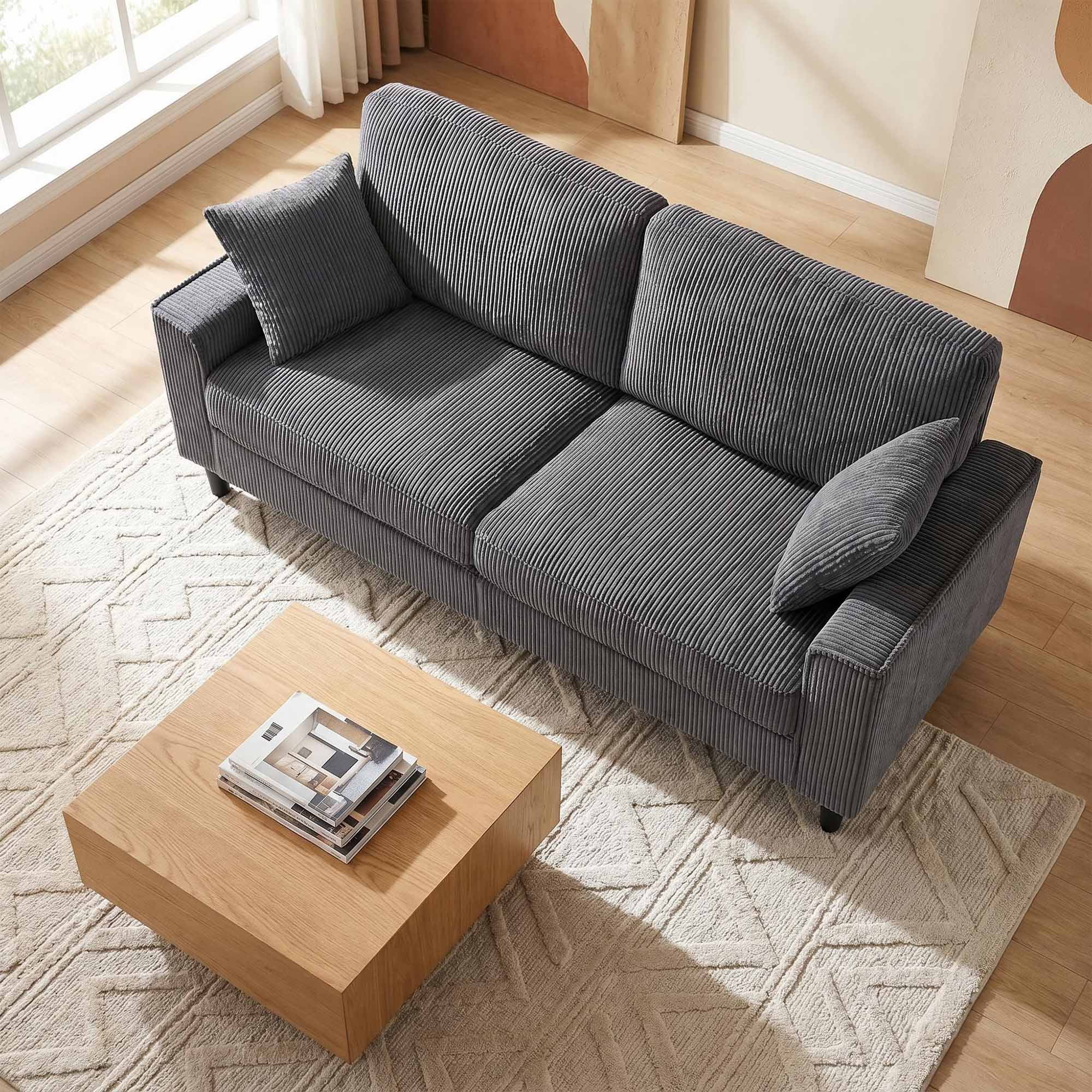 Lunale 82" Modern 3-Seater Sofa, Corduroy Upholstered Couch for Living Room, Gray