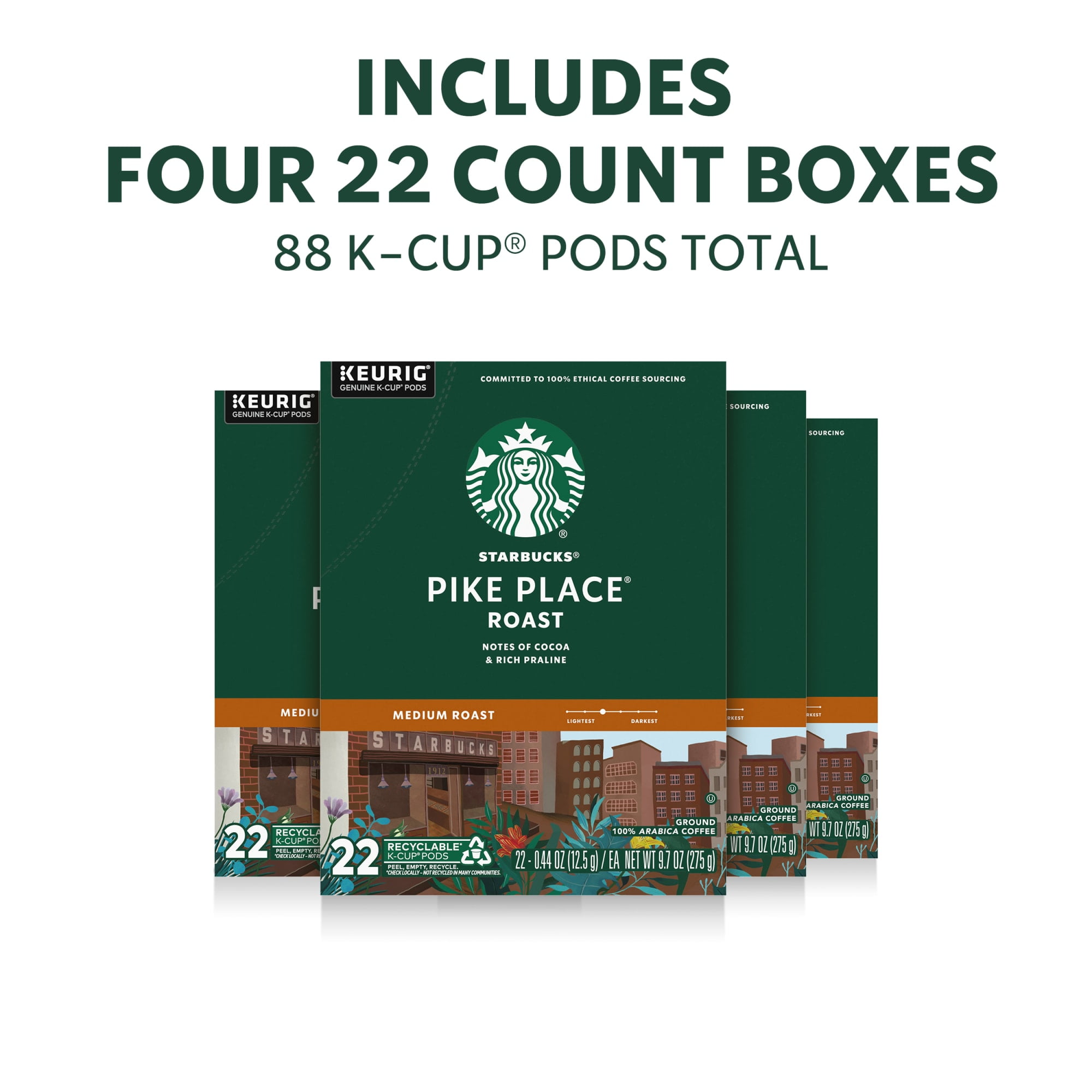 (4 pack) Starbucks Pike Place Roast, Hot or Iced Coffee, Medium Roast K-Cup Coffee Pods, 22 Count​