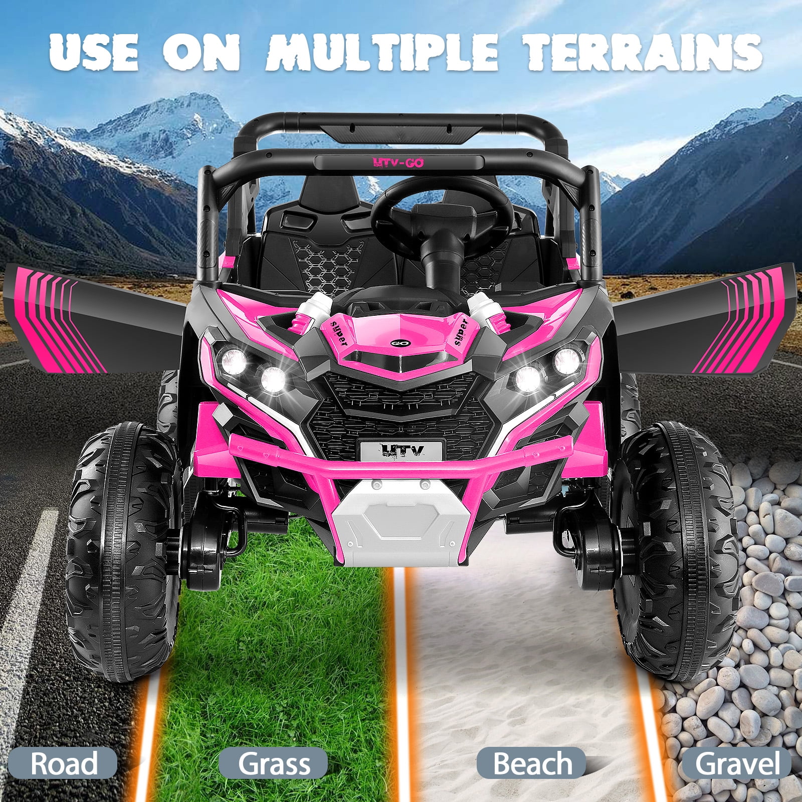 Funcid 24V Ride on Car for Kids, 2WD/4WD Switchable Ride on Car with Remote Control, 2 Seater Ride on Toys, UTV, Bluetooth, Music, LED Lights, Storage Space