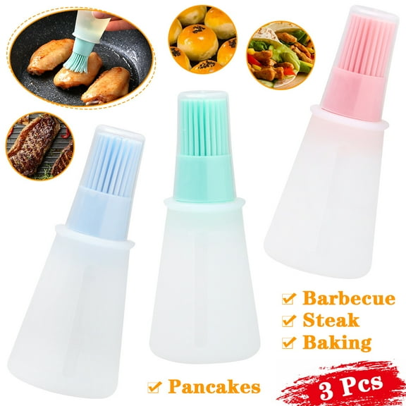 CHUANK 3 Pcs Pastry Basting Brush, Silicone Oil Brushes for Kitchen Cooking, Small Butter Sauce Marinades Dispenser Bottles for Frying Pan Oiling, BBQ Grill, Barbecue, Baking