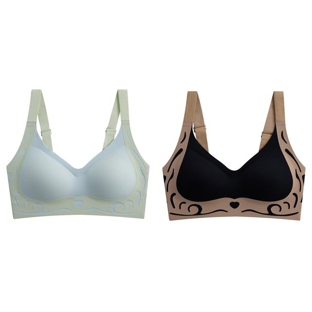 (2-Pack) Rinsvye Women's Comfortable and Wireless Bras Transparent Shoulder Strap Cordless Women Bras Wireless Full Coverage Backless Spongeless with Convertible Push Up Bras Shoulder Straps