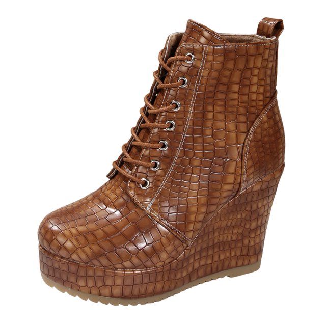 NECHOLOGY Botas Mujer Adulto Femenino Zapatos Botines mujer Botas de suela gruesa con tacón de cuña y cordones de piedra sólida versátiles para mujer (Brown, 7)