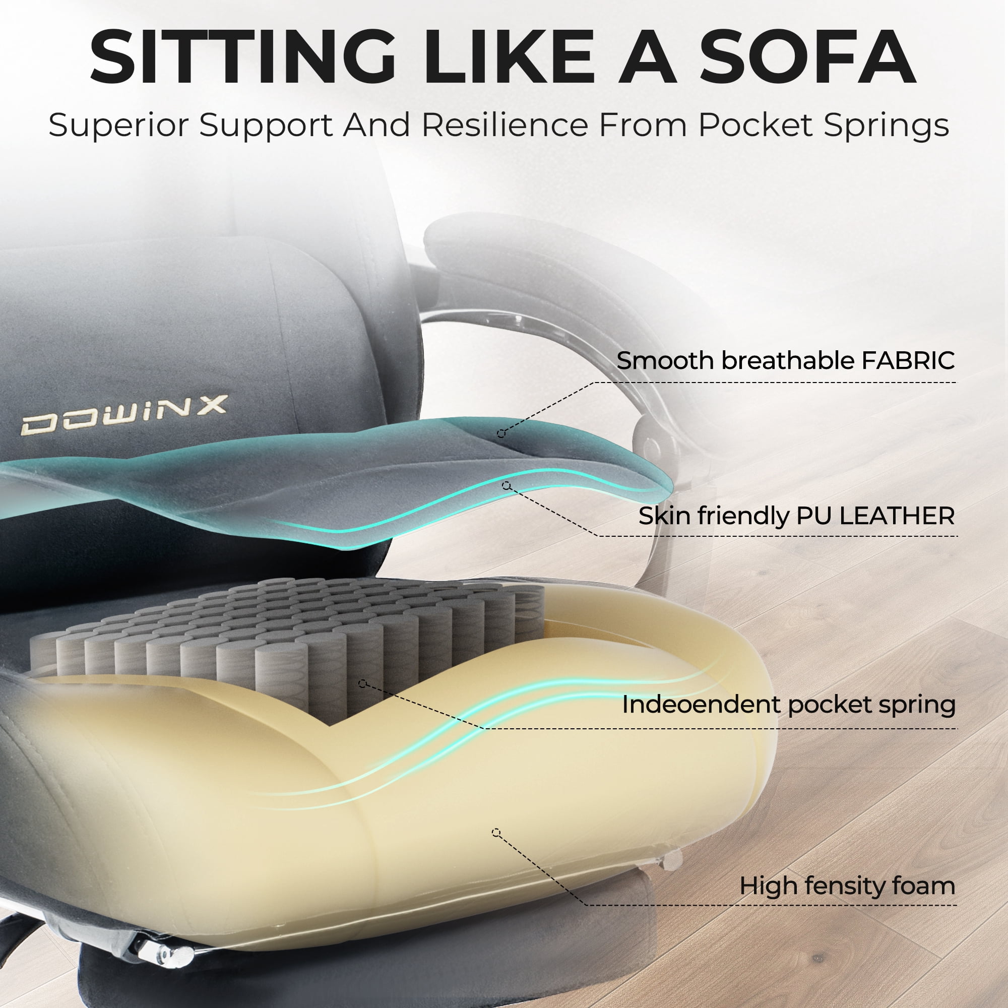 GOOSEA Big and Tall Gaming Chair with Footrest and Suede Fabric, Office Game Chair with Pocket Spring Cushion, High Back Ergonomic for Adults, 440LBS, Gray
