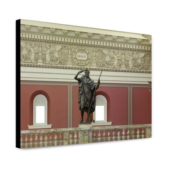 Canvas Print: Main Reading Room. Portrait Statue Of Herodotus Along The