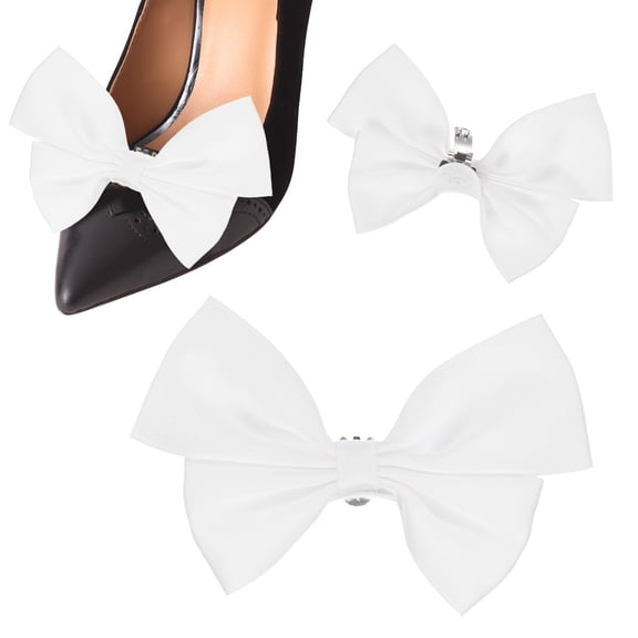 Uxcell 2-Pack Bow Shoe Clips, Satin Elegant Detachable Shoe Buckle Bridal Bow Heels Accessories [Pure White]