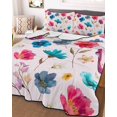 thumbnail image 3 of Quilts Full Size Bedding Set, Colorful Flowers Lightweight Quilted Comforter, Spring Watercolor Floral Plant Pink Soft Reversible Bedspread Coverlet with Pillow Covers for All Season, 78" x 90", 3 of 7