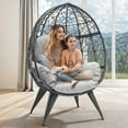 thumbnail image 5 of Dextrus Egg Chair Wicker Outdoor Indoor Oversized Large Lounger with Stand Cushion Egg Basket Chair 350lbs Capacity for Patio,Garden, Backyard,Balcony-Grey, 5 of 10
