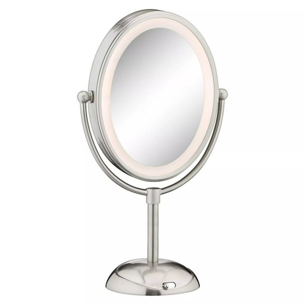 Conair DoubleSided LED Lighted Satin Nickel Finish Cosmetic Mirror with 1X/7X with Dual Sided