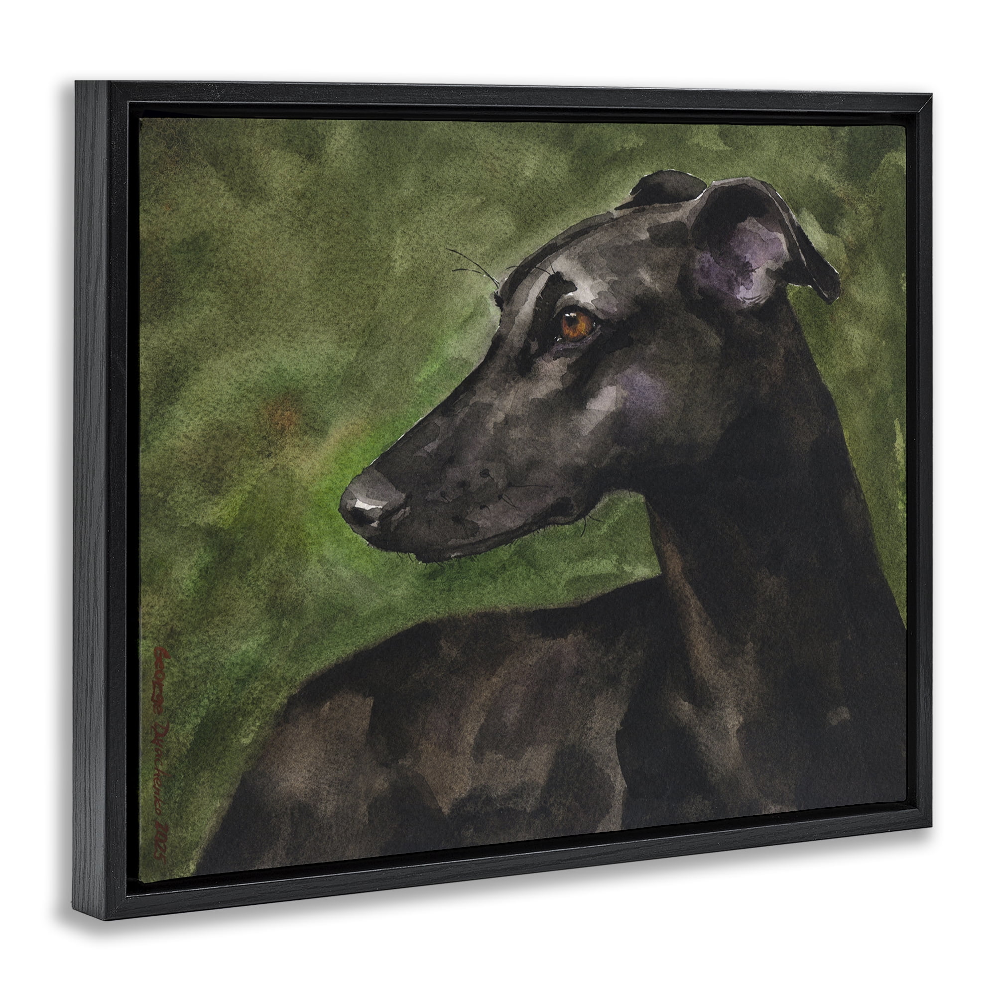 Stupell Industries Black Greyhound Portrait Black Framed Floater Canvas Wall Art, design by George Dyachenko