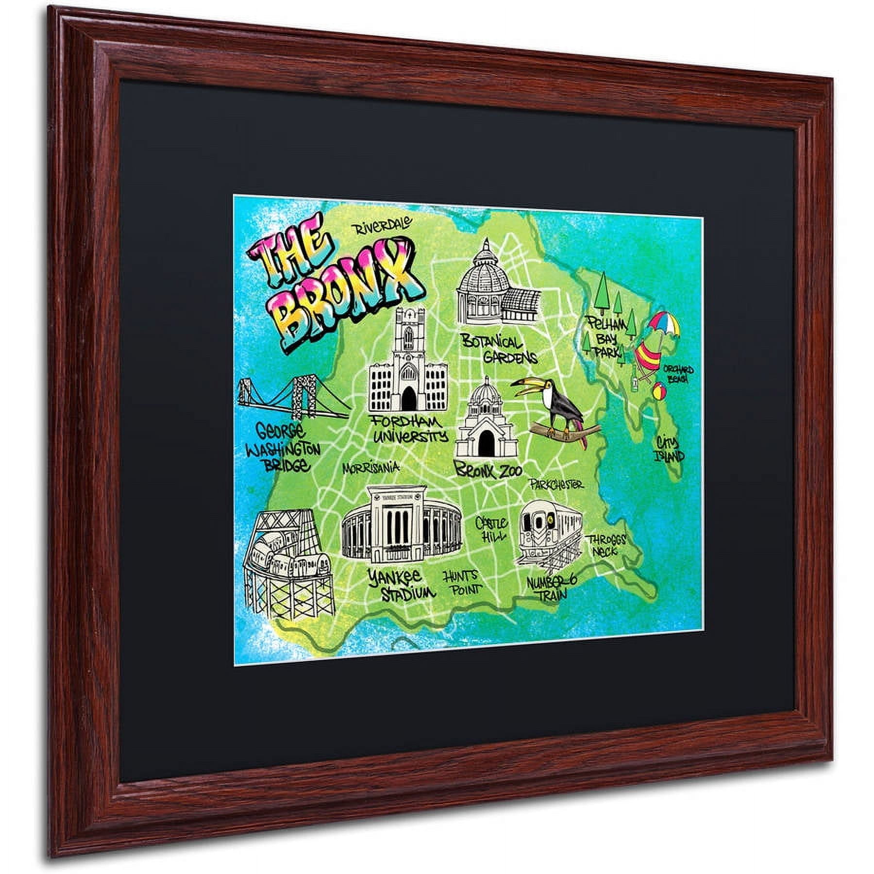 Trademark Fine Art "Bronx Map" Canvas Art by Elizabeth Caldwell, Black Matte, Wood Frame