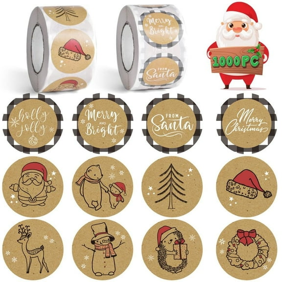 Fun Little Toys 100PCS Christmas Stickers, 2 Roll Stickers with 12 Patterns Christmas Envelope Seals Christmas Gift Tags Stickers, Happy Christmas Stickers Roll Xmas Party Favors