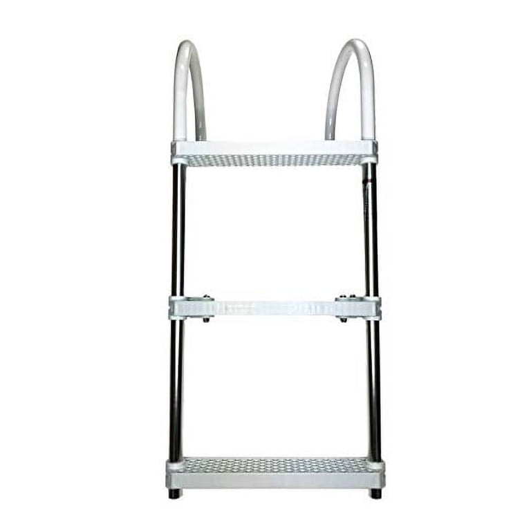 Marine Aluminum Boarding Ladder – 3-Step, Foldable Hook, For Boats & Docks, White-1108620