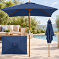 Pushh Button Rectangular RUIE 7 ft Rectangular Patio Umbrella with Push-Button Tilt, Wood Pole ...