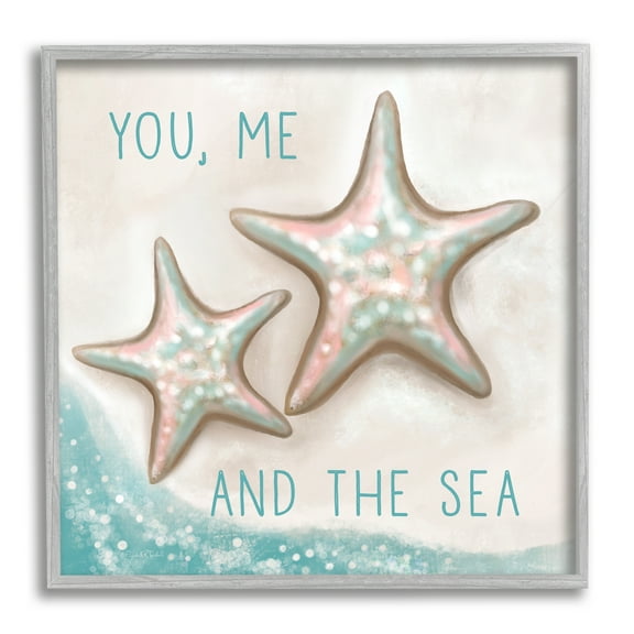 Stupell You Me & Sea Beach Starfish Romance Landscape Painting Gray Framed Art Print Wall Art