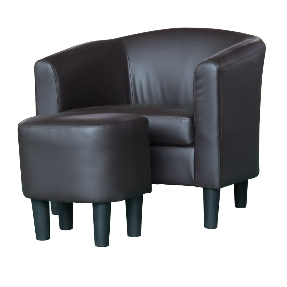 Barrel-Style Accent Chair with Ottoman-Brown - Walmart.com - Walmart.com
