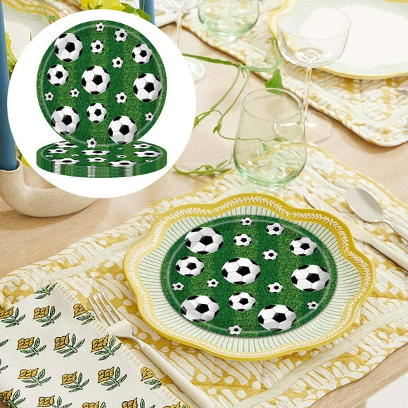 Sentmoon Paper Playes Plates Green Football-themed Disposable Paper Tray Tablecloth Paper Towels Birthday Party Set Decorator