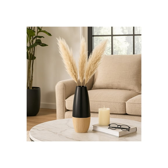 Ceramic Two-Tone Vase for Home and Living Room Decor - Decorative Flower Vase for Room, Bedroom, or Office Display - Contemporary House Accent and Table Decor Styling - 17", Brown & Black