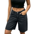 thumbnail image 2 of Uaswgudfs Women's Mid Rise Loose Fit Denim Bermuda Shorts Solid Color Dual Pockets for Summer Casual Wear, 2 of 7