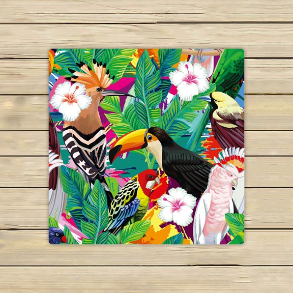 ECZJNT tropical bird toucan parrot hoopoe palm leaves Beach Bath Towels Shower Towel For Home Outdoor Travel 13x13 Inch