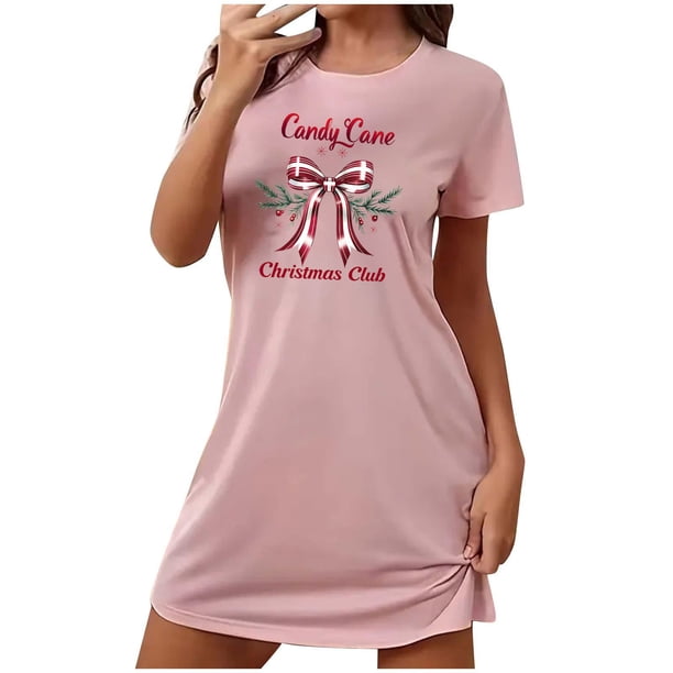 Camisón corto navideño para mujer, talla grande, con cuello redondo estampado y mangas cortas, para el pecho.