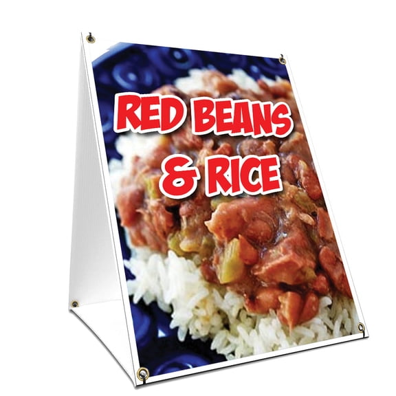 A-frame Sidewalk Red Beans & Rice Sign With Graphics On Each Side | 24" X 36" Print Size