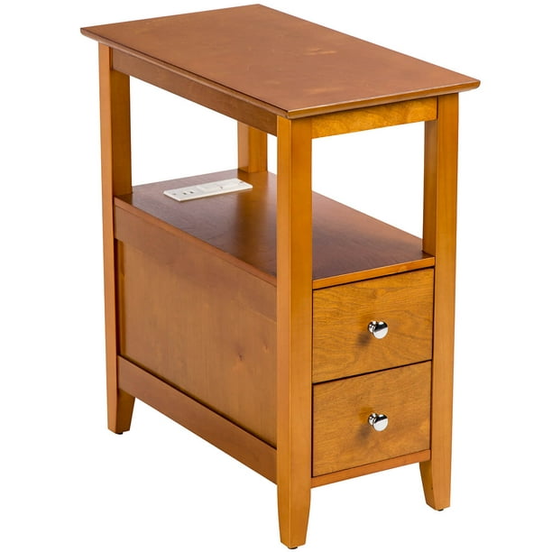2 Drawer Side Table with Charging Station by OakRidgeTM   Walmart 