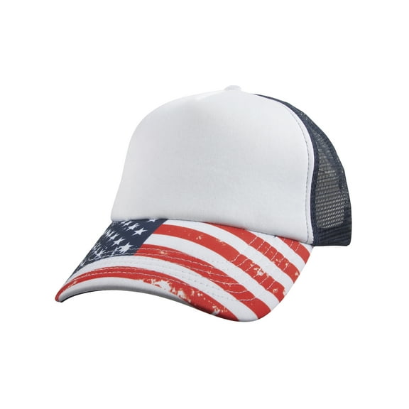 Top Headwear Sublimated Foam Trucker Cap - White/Flag