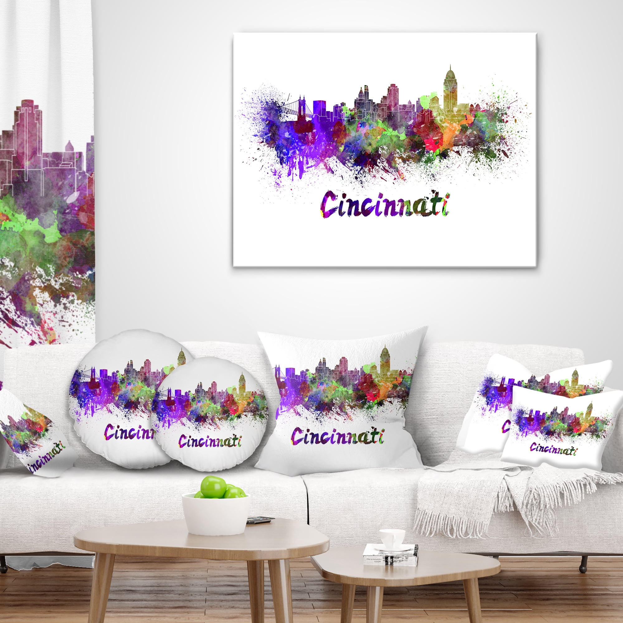 Designart Cincinnati Skyline - Cityscape Throw Pillow - 12x20