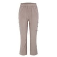 thumbnail image 4 of IDALL Linen Pants Women Petite Pants Women Cotton And Linen Striped Elastic Waist Side Back Four Pockets Buttoned 9/10 Pants Baleaf Pants Women Summer Pants Wine L, 4 of 9