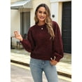 thumbnail image 5 of Women'S Glitter Silk Puff Sleeve Sweater Back Tie Long Sleeve Knitted Sweater Wine Red XS, 5 of 8