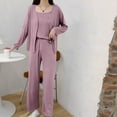 thumbnail image 2 of MEICHEN Lounge Set for Women Women's 3 Piece Set Pajama Long Sleeve Cardigan Sleeveless Top Wide Leg Pants Casual Loose Fit Summer Essentials Fashion Sleepwear, 2 of 5