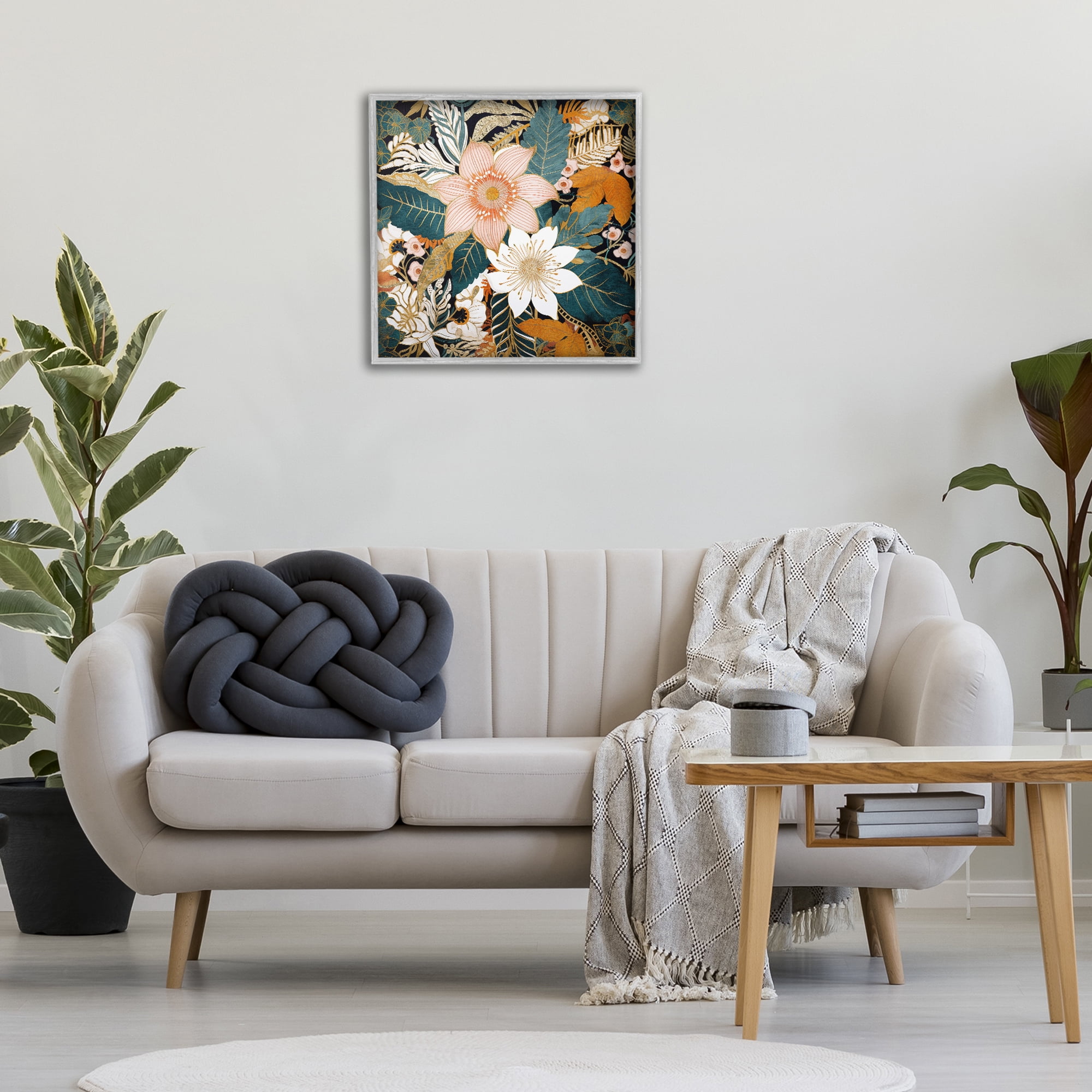 Stupell Industries Boho Flower Pattern Botanical & Floral Painting Gray Framed Art Print Wall Art, 24 x 24