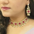 thumbnail image 3 of Efulgenz Indian Jewelry Set Kundan Crystal Choker Necklace Dangle Earrings Maang Tikka Head Chain Bollywood Wedding Jewelry for Women, Pink, 3 of 6