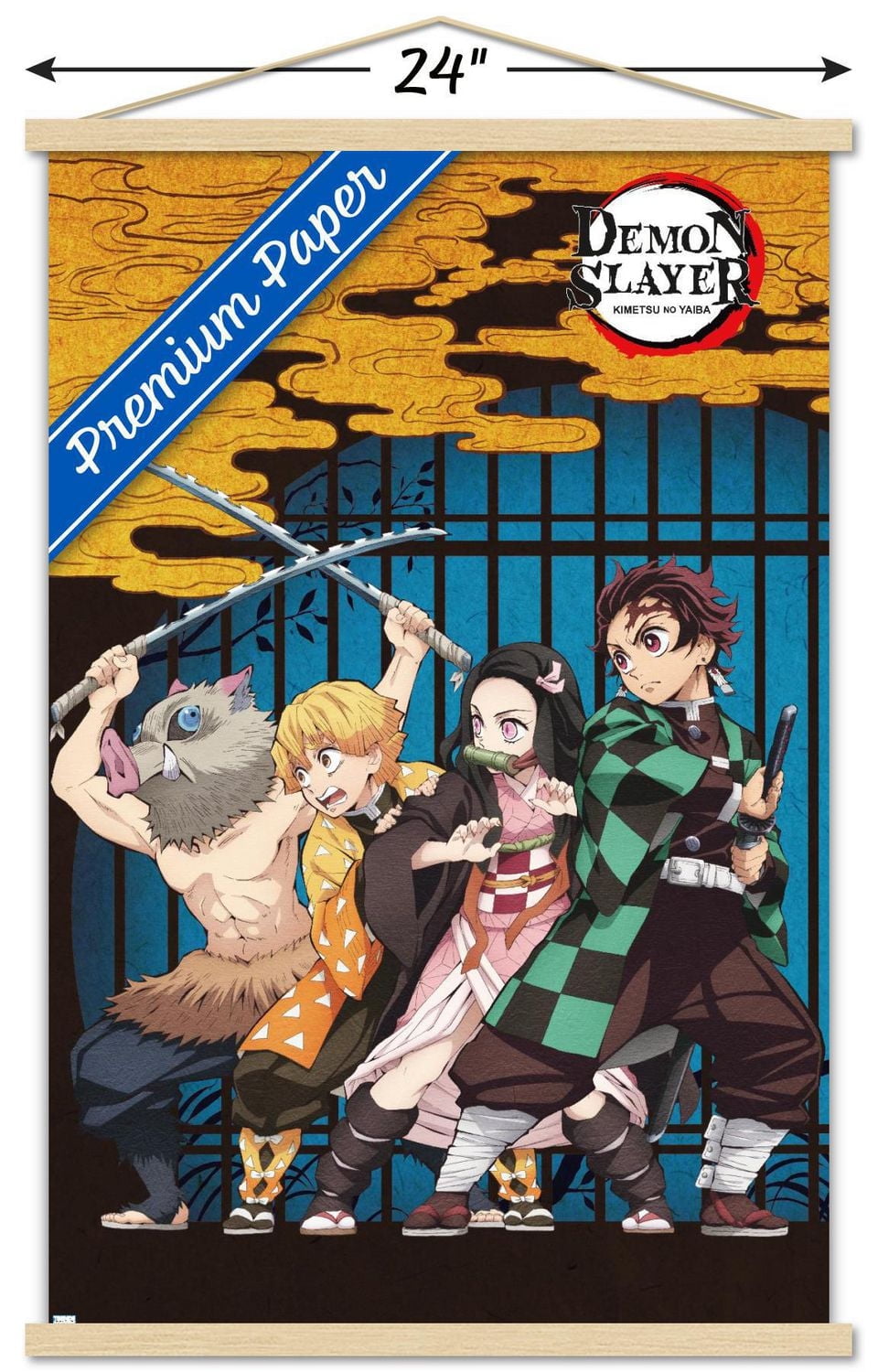 Demon Slayer – Group Art 22.375" x 34" Wall Poster with Beechwood Magnetic Frame, by Trends International